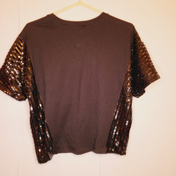 Bebe girls black sequin embellished spellout graphic short sleeved top - Picture 4 of 6